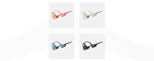 Image of Shokz OpenRun Pro wireless headphones in the colors pink, beige, blue and black