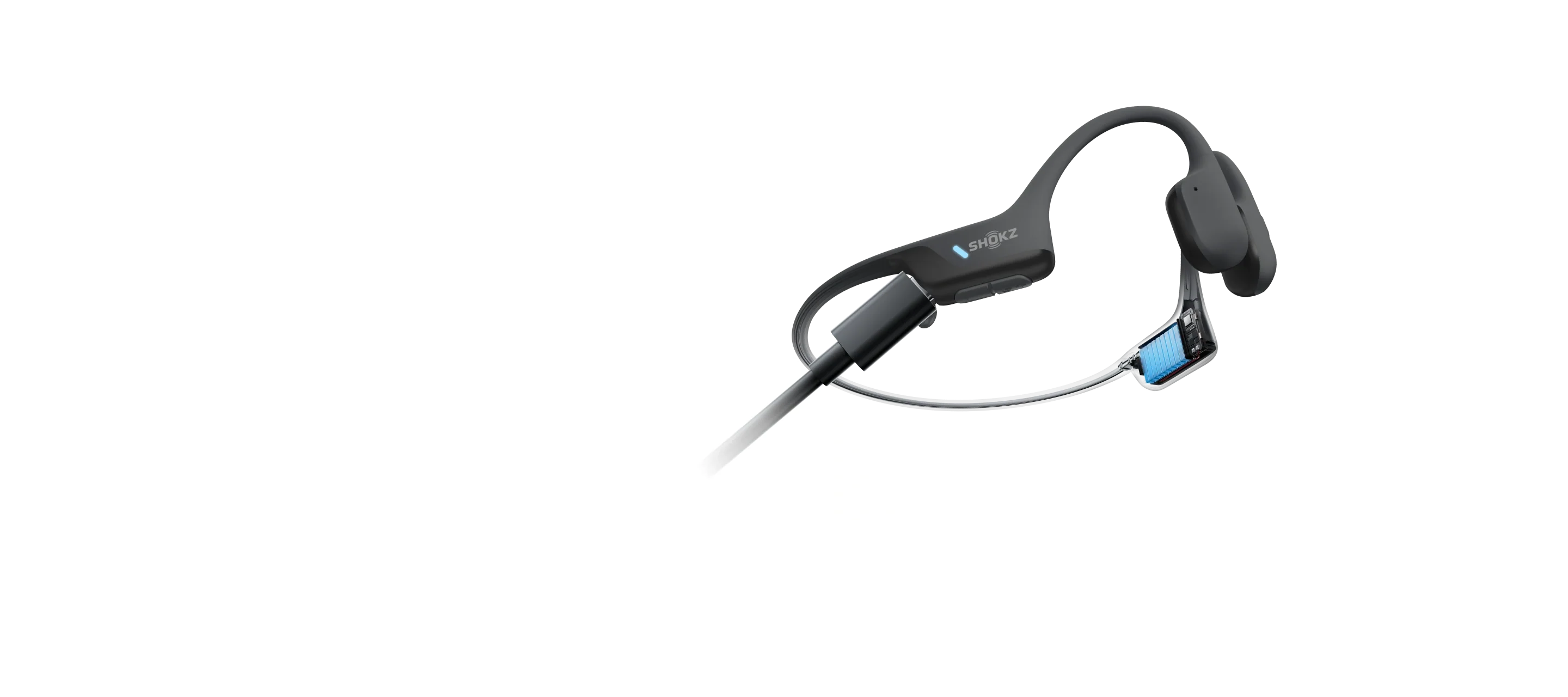 OpenRun Air 2 charging cable connected